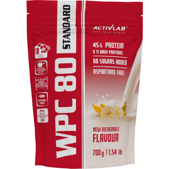 Banānu garšas ACTIVLAB WPC 80 Standart proteīna pulveris – 700 g