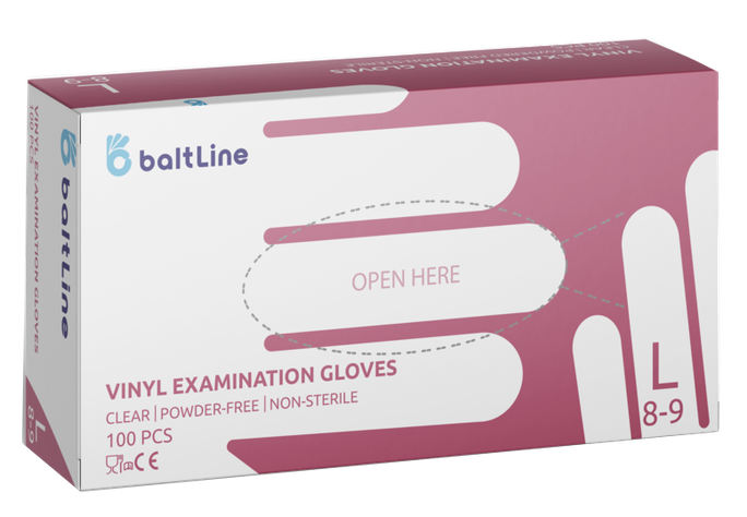 BALTLINE L Izmērs, 100 gab. vinila izmeklēšanas cimdi