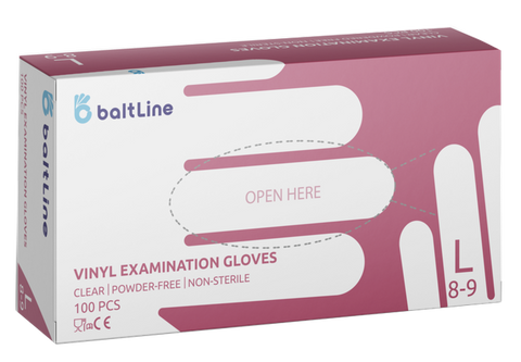 BALTLINE L Izmērs, 100 gab. vinila izmeklēšanas cimdi