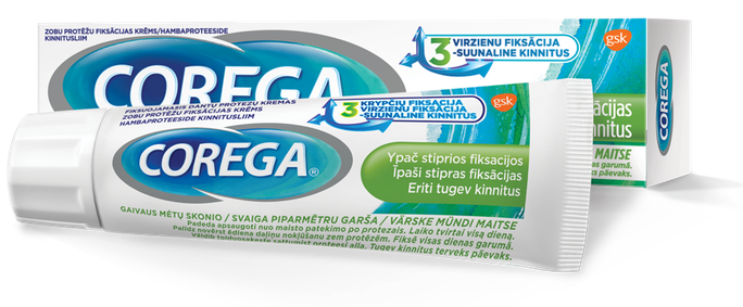 Corega Extra Strong Fresh Mint – zobu protēžu fiksācijas krēms 40 g