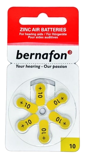 BERNAFON baterijas Nr.10 dzirdes aparātiem (6 gab. komplekts)