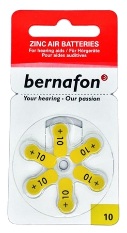 BERNAFON baterijas Nr.10 dzirdes aparātiem (6 gab. komplekts)