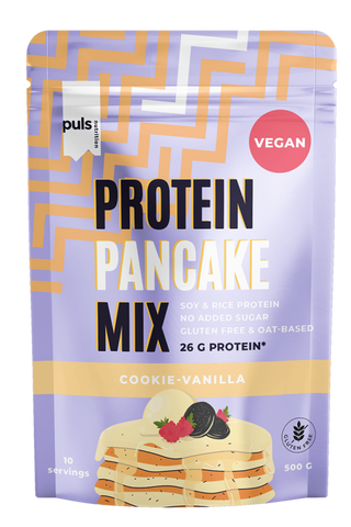 PULS NUTRITION Vegānisks proteīna pankūku maisījums – vaniļas garšas sīkdienas, 500 g