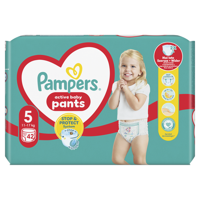 PAMPERS 5. izmērs (11-17 kg) maxi paciņa biksītes - 42 gab.