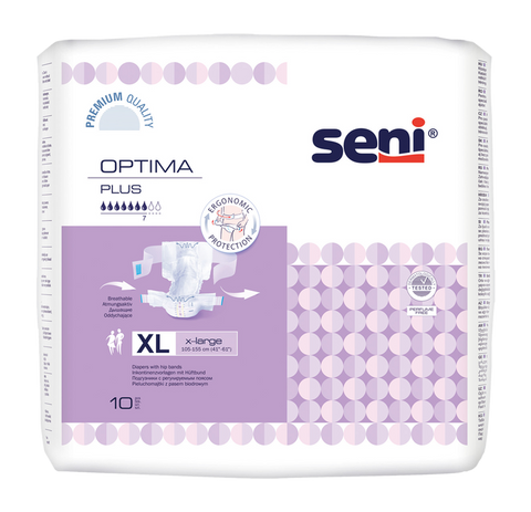 SENI Optima Plus XL (105-155 cm) — autiņbiksītes 10 gab. ietvaicīgums vidējam, smacīgam un ārkārtīgi smacīgam līmenim