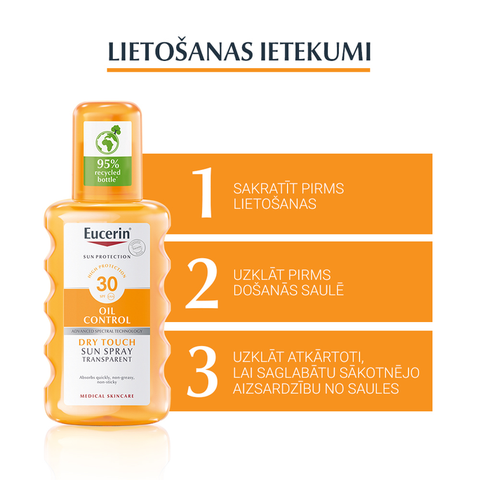EUCERIN Sun Oil Control Dry Touch SPF30 200 ml izsmidzināms saules aizsarglīdzeklis ķermenim