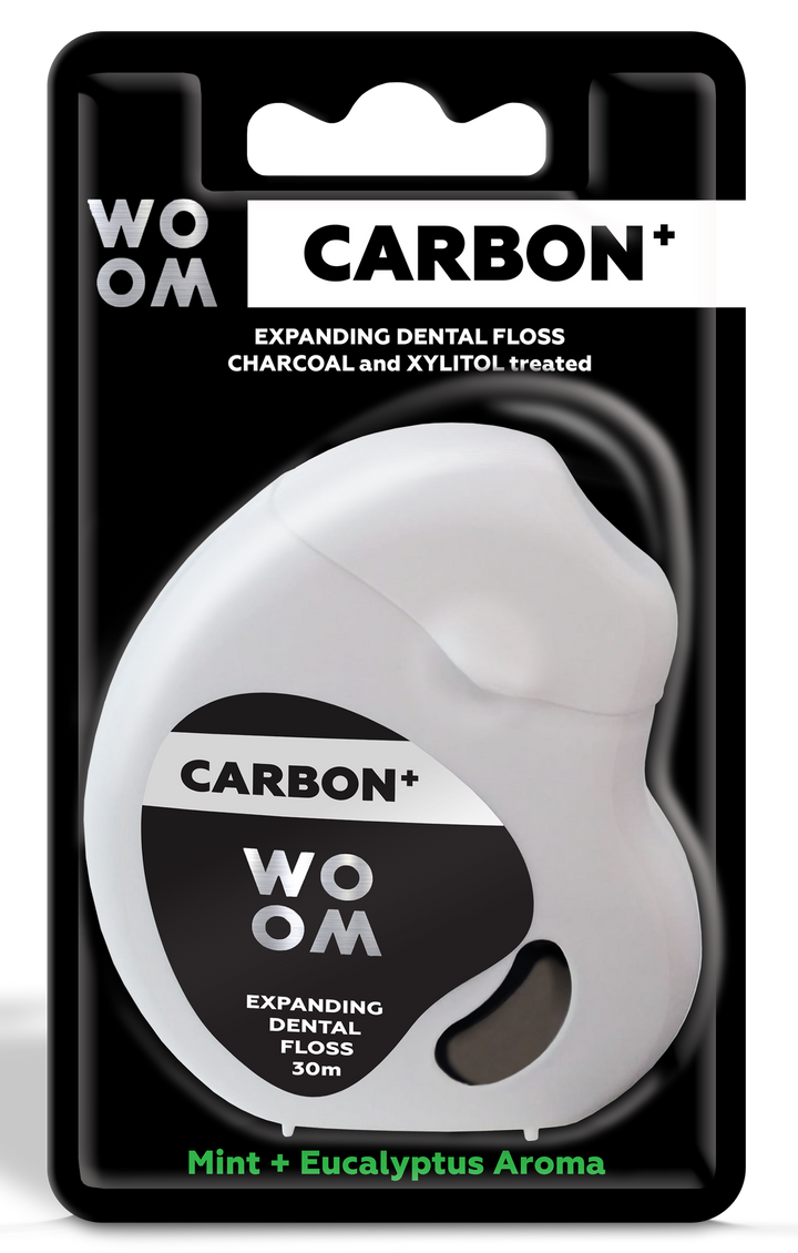 WOOM Carbon + Apjomīgais 30m zobu diegs, 1 gab.