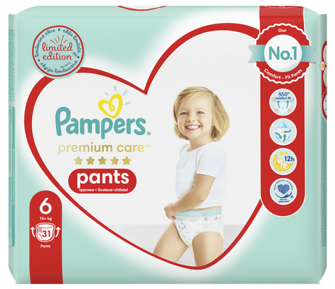 PAMPERS Premium Care 6 autiņbiksītes (15+ kg), iepakojums 31 gab.