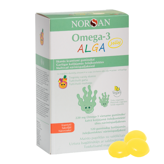 NORSAN Aļģu eļļas Omega-3 želejas konfektes, 120 gab.