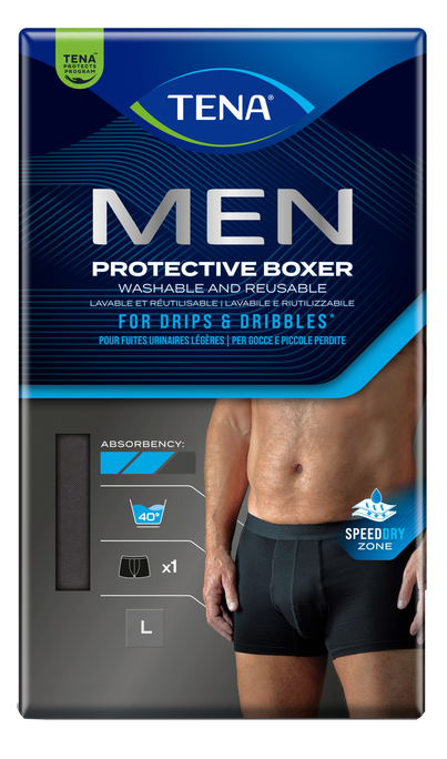 TENA Men Protective Boxer Black L – atkārtoti lietojami bokseršorti vīriešiem, 1 gab.