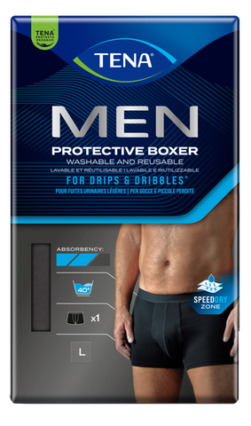 TENA Men Protective Boxer Black L – atkārtoti lietojami bokseršorti vīriešiem, 1 gab.