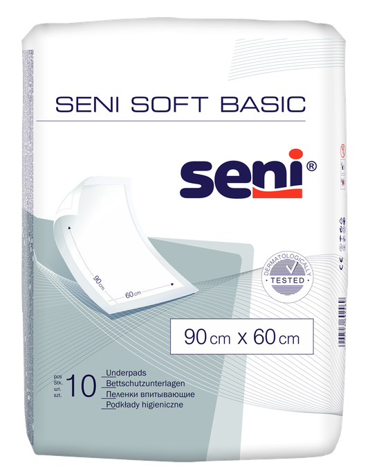 SENI Soft Basic absorbējošie higiēniskie paladziņi 60x90 cm, 10 gab. komplekts