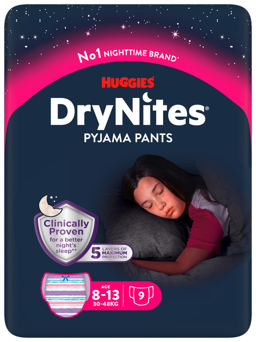 HUGGIES  DryNites Meitenēm 8-13 gadi autiņbiksītes, 9 gab.