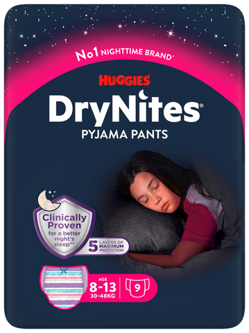 HUGGIES  DryNites Meitenēm 8-13 gadi autiņbiksītes, 9 gab.