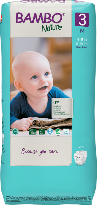 BAMBO NATURE M-3 Autiņbiksītes 4-8 kg, 52 gab. paciņa