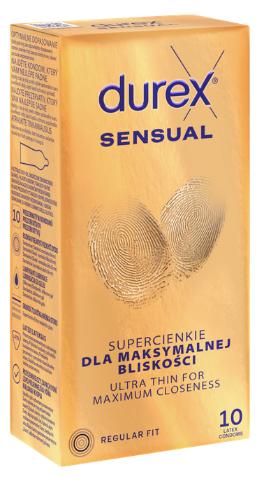 DUREX Sensual, 10 prezervatīvu iepakojums