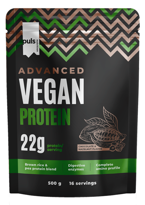 Šokolādes un Lazdu Riekstu Vegāns Proteīns Pulveris PULS NUTRITION Advanced — 500 g