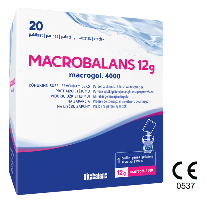 MACROBALANS 12 g pulveris izslegšanai ūdeņa šķīdumā, 20 paciņas