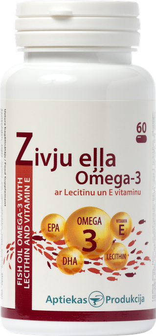 Omega-3 Zivju Eļļa Ar E Vitamīnu Un Lecitīnu — 60 Kapsulas No Aptiekas