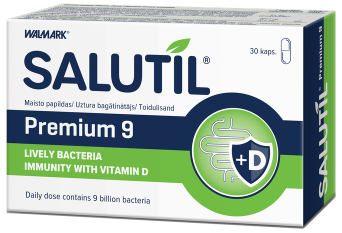 SALUTIL Premium ar 9 baktēriju celmiem — 30 kapsulu iepakojums