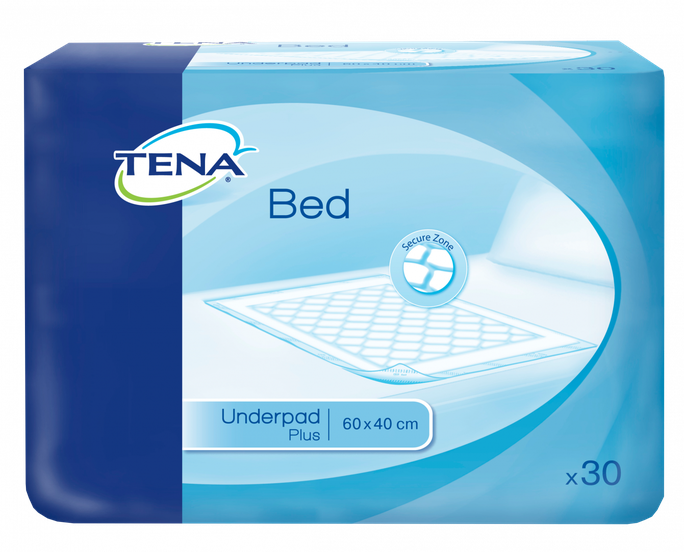 TENA Bed Secure Zone Plus absorbējošie gultas paladziņi 60x40 cm, iepakojumā 30 gab.