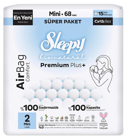 SLEEPY BIO Natural Premium Nr.2 Mini autiņbiksītes (3-6 kg), iepakojumā 68 gab.