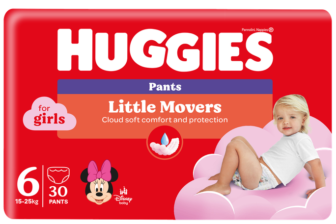 HUGGIES autiņbiksītes S6 Jumbo Pack, 30 gab., pull-up modelis meitenēm 15-25 kg