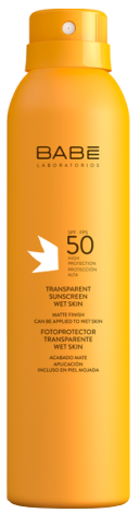 BABE Caurspīdīgs saules aizsarglīdzeklis ar SPF 50 mitrai ādai, 200 ml