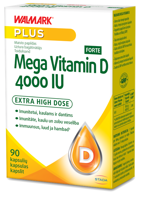 WALMARK Mega D3 4000 IU Forte — vitamīnu kapsulas, 90 gab.