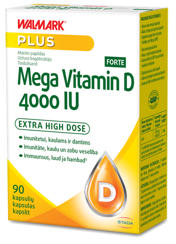 WALMARK Mega D3 4000 IU Forte — vitamīnu kapsulas, 90 gab.