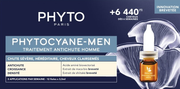 PHYTO Phytocyane-Men Progressive - ārstniecisks matu izkrišanas apkarošanas līdzeklis vīriešiem, 12 ampulas pa 3,5 ml