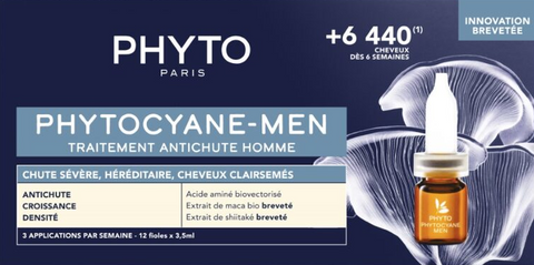 PHYTO Phytocyane-Men Progressive - ārstniecisks matu izkrišanas apkarošanas līdzeklis vīriešiem, 12 ampulas pa 3,5 ml