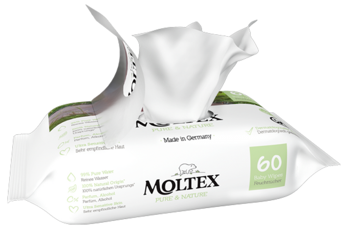 Moltex Eco Pure & Nature bērnu mitrās salvetes — 60 gabali