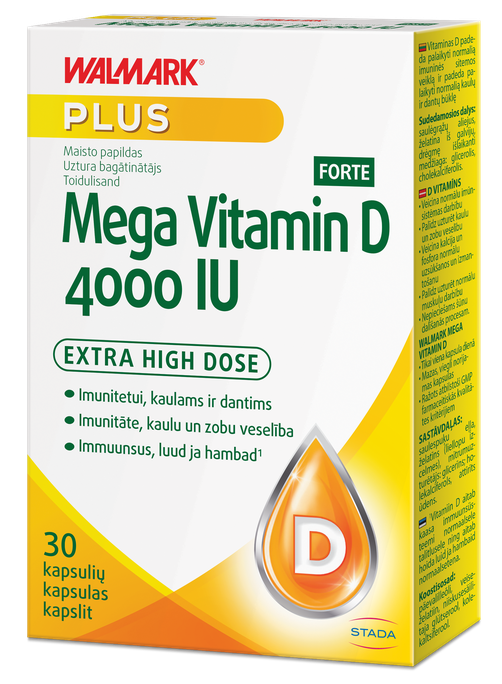 WALMARK Mega D Forte – 4000 IU D vitamīna kapsulas, 30 gab.