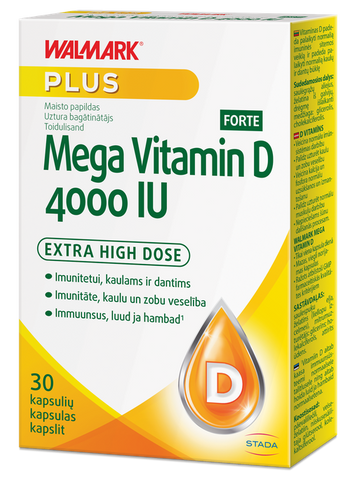 WALMARK Mega D Forte – 4000 IU D vitamīna kapsulas, 30 gab.