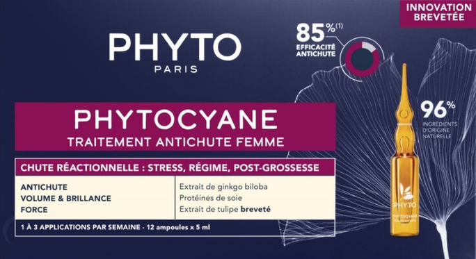PHYTO Phytocyane Reactional – Sieviešu matu izkrišanas ārstēšanas serums 12 ampulas pa 5 ml
