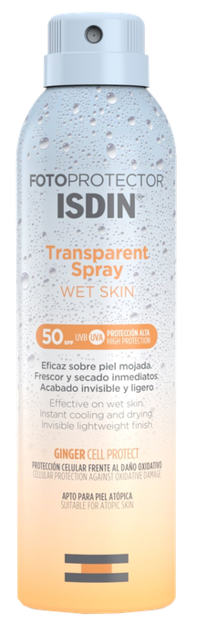 ISDIN Fotoprotector SPF50 Caurspīdīgs izsmidzināms saules aizsarglīdzeklis mitrai ādai, 250 ml