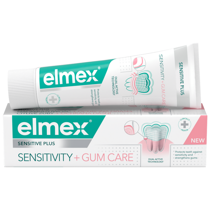 elmex Plus Jutīgiem zobiem + Smaganu aprūpe, 75 ml zobu pasta