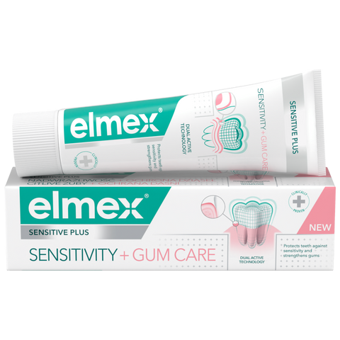 elmex Plus Jutīgiem zobiem + Smaganu aprūpe, 75 ml zobu pasta