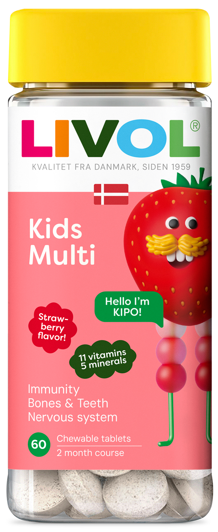 LIVOL Multi Kids košļājamās tabletes ar zemeņu garšu, 60 gab.