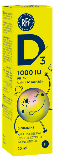 D3 vitamīna pilieni 1000 SV, 20 ml bērniem