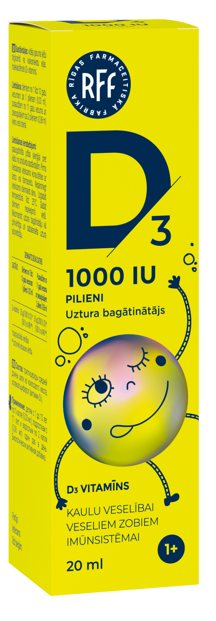 D3 vitamīna pilieni 1000 SV, 20 ml bērniem