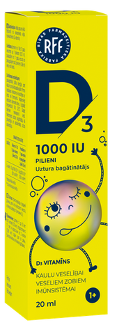 D3 vitamīna pilieni 1000 SV, 20 ml bērniem