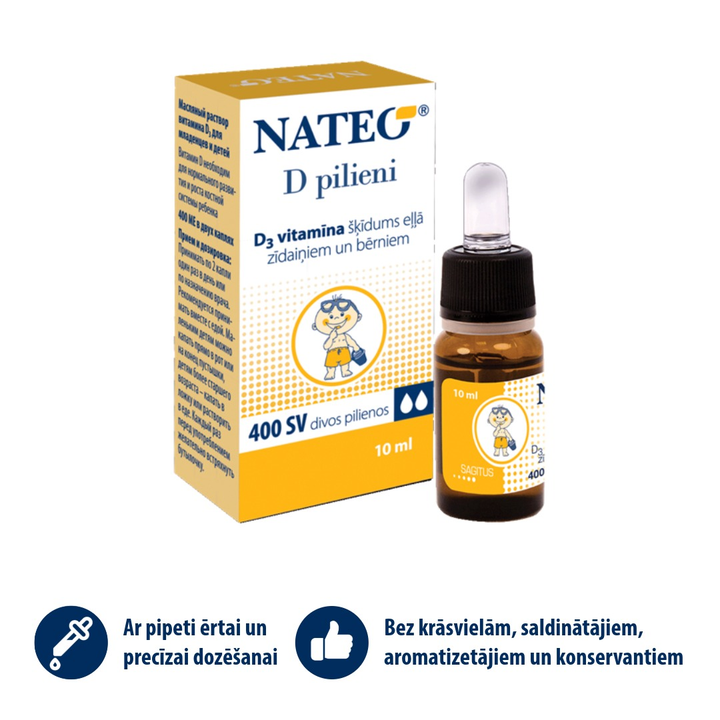 NATEO D 400 SV šķīdums pilieņu formā, 10 ml