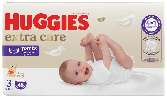 HUGGIES Extra Care biksītes S3 (6-11 kg), iepakojumā 48 gab.