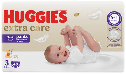 HUGGIES Extra Care biksītes S3 (6-11 kg), iepakojumā 48 gab.