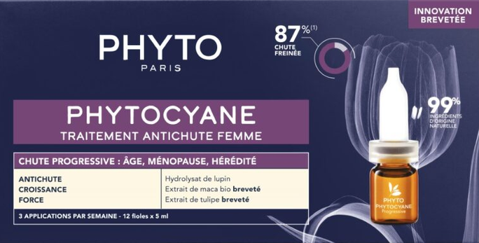 PHYTO Phytocyane Progressive - Sieviešu Matu Blīvēšanas Serums Pret Progresējošu Izkrišanu, 12 ampulas pa 5 ml