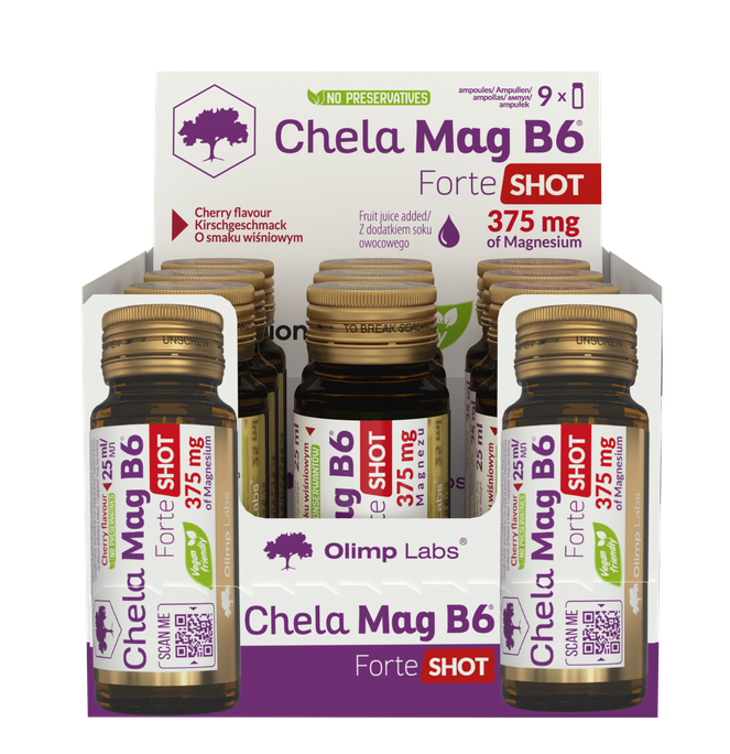 OLIMP LABS Chela-Mag B6 Forte Shot Ķiršu aromāts (25 ml), 9 ampulas