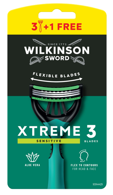 WILKINSON SWORD Xtreme 3 Sensitive Vīriešiem — 4 vienreizlietojami skuvekļi (3+1)