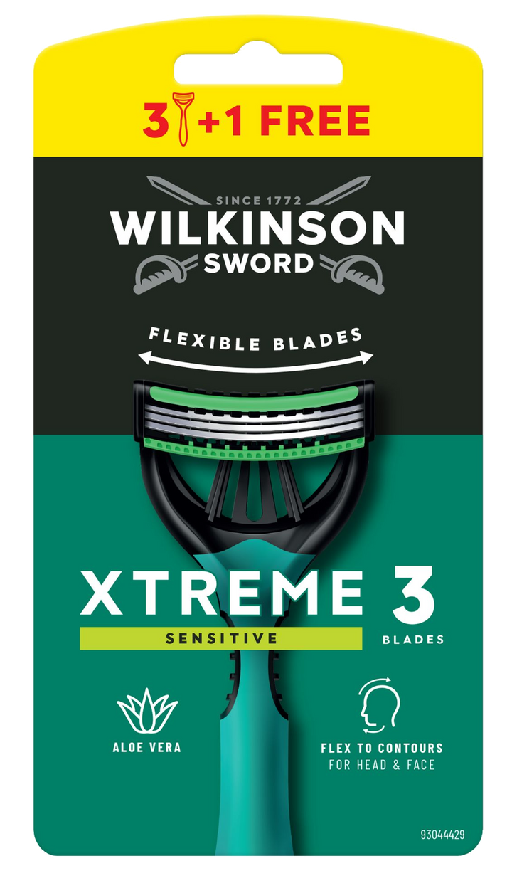 WILKINSON SWORD Xtreme 3 Sensitive Vīriešiem — 4 vienreizlietojami skuvekļi (3+1)